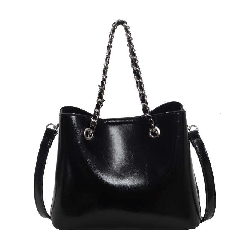 Summer New Large-capacity Bucket Bag Underarm Bag Fashion Bag Women's Chain Retro Casual Solid Color Shoulder Bag Tide