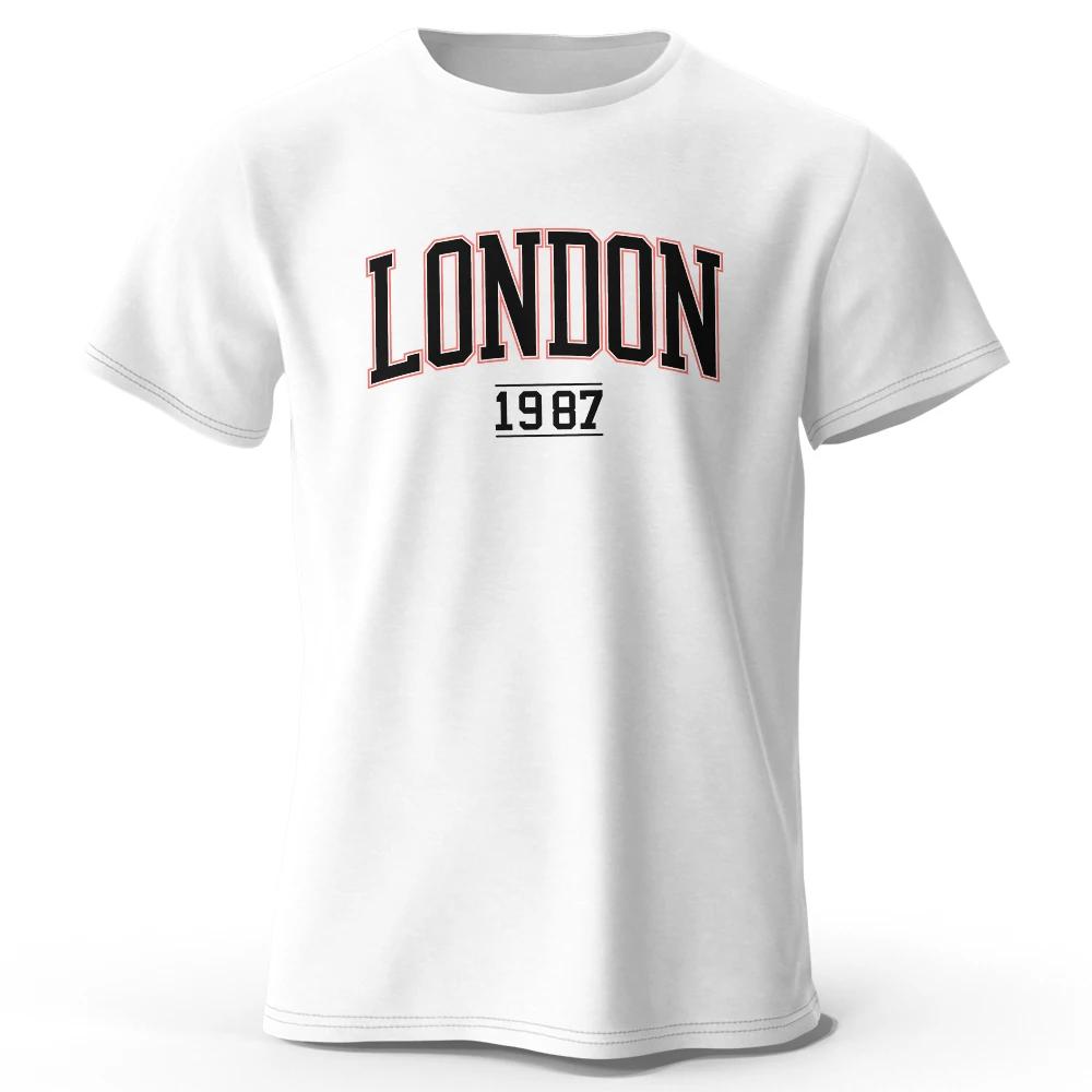 Мужская винтажная футболка London 1987 Sport 100% Хлопок Принт Оверсайз футболки для мужчин женщин Спортивные топы