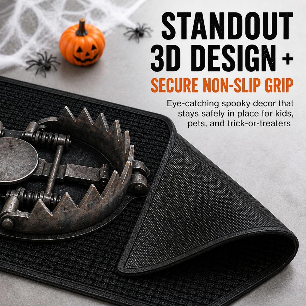 3D Illusion Door Mat Pattern Halloween Rug Rubber Backing Non-Slip Spooky Decorative Floor Mat for Halloween Decor