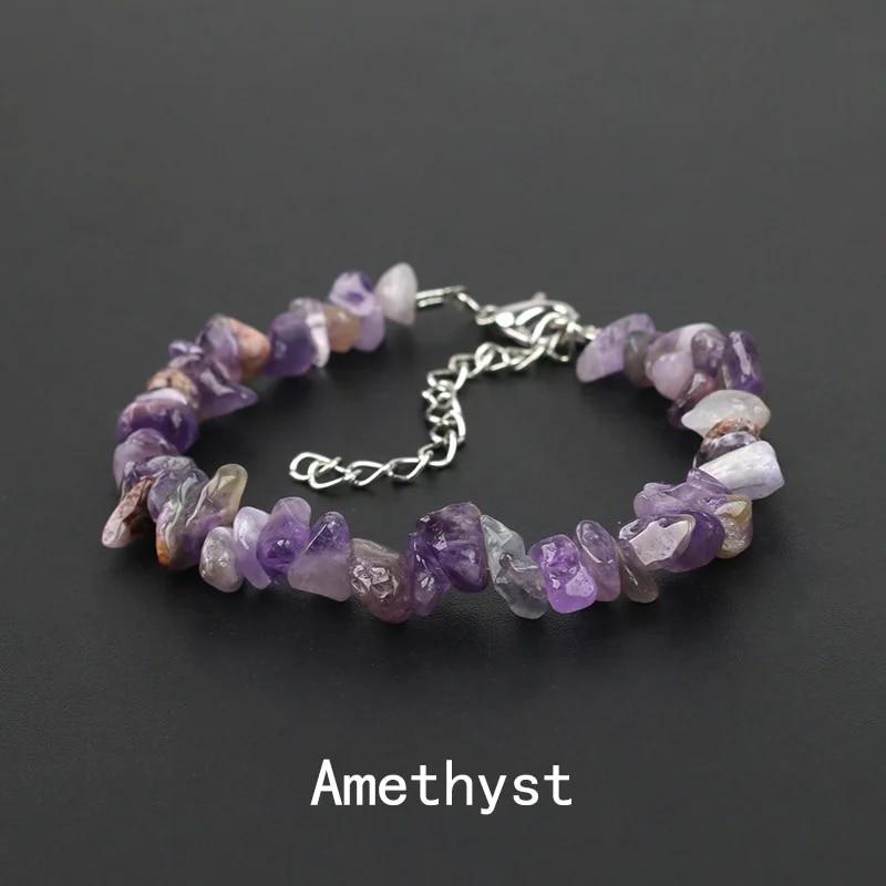 Natural Crystal Gemstone Irregular Energy Stone Bracelet Beads Chips Jewelry Amethys Aquamarine Rose Quartz Bracelets for Women