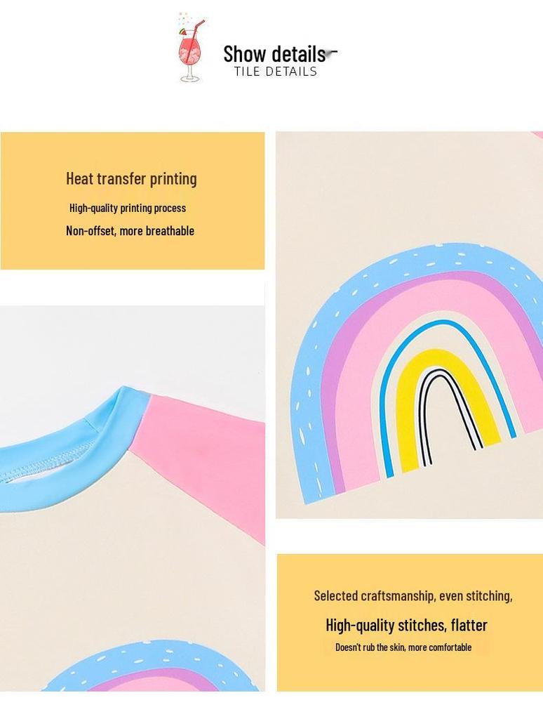 Комплект купальника с длинным рукавом для девочек «Радуга» - Защита от солнца, Лето 2025