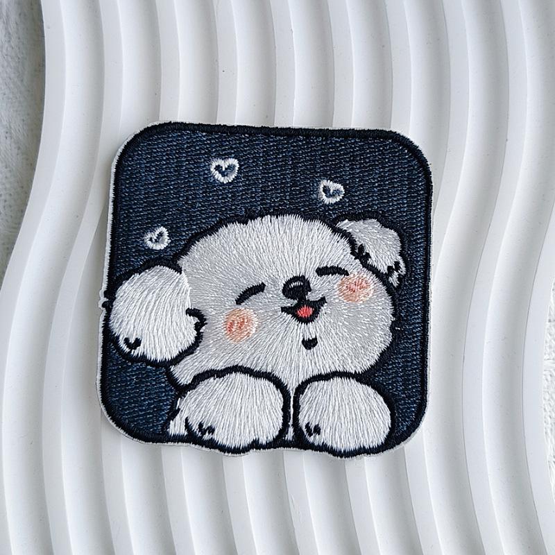 Квадратная вышитая нашивка с щенком для одежды, ремонта куртки, аппликация, украшение одежды или сумки, пришивная