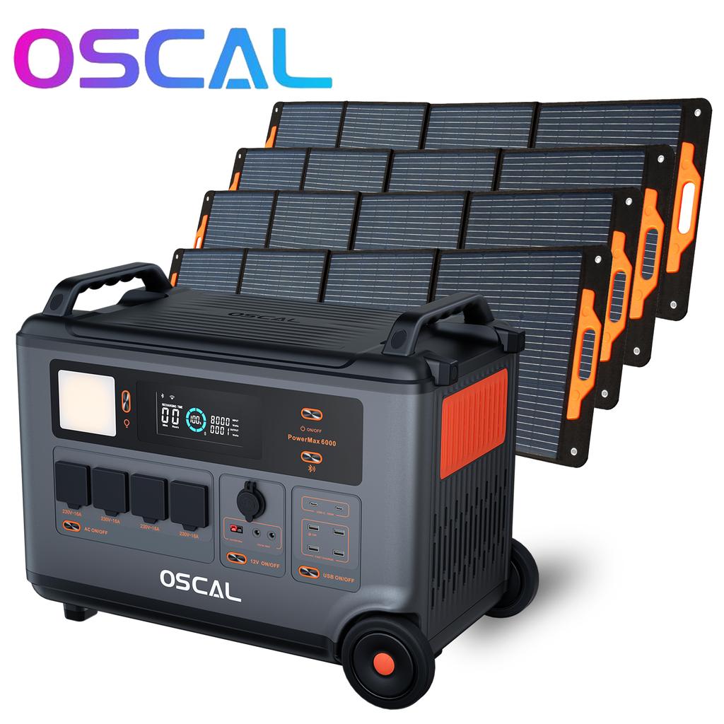 Oscal PowerMax 6000 Портативная электростанция 6000 Вт 3600 Втч LiFePO4 Расширяемый солнечный генератор с 4 розетками переменного тока