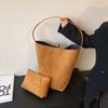 High-quality Vintage Suede Bucket Bag Large Capacity Casual All-match Single Shoulder Tote Bag Women's Korean Solid Commuter Bag