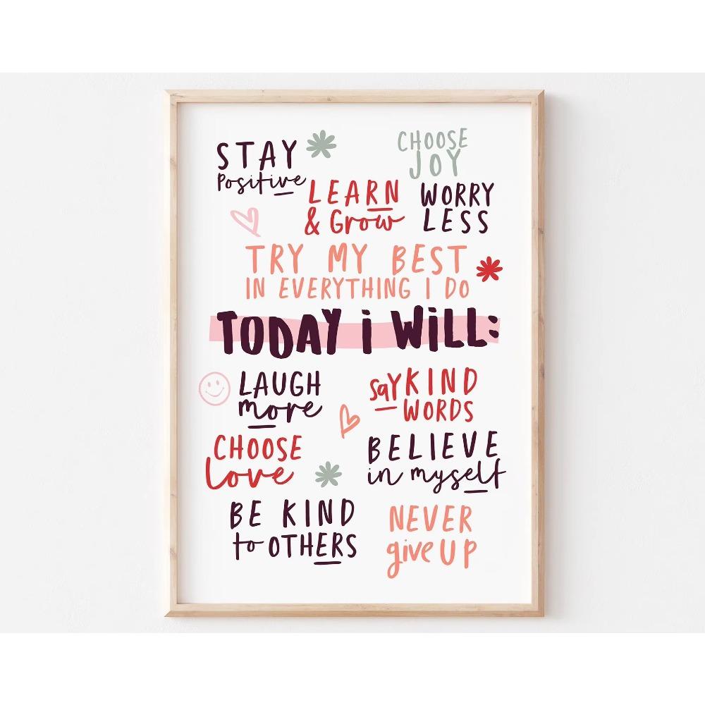Positive Daily Affirmations Wall Art Self-healing Office Bedroom Decor Encouraging Quote Canvas Painting Self Love Prints