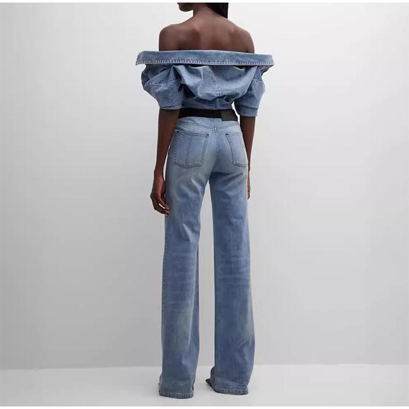 2025 Весна Новые Модные Дизайнерские Женские Сексуальные Леди Лоскутные Полосатые Джинсовые Брюки С Высокой Талией Клубные Узкие Джинсы Длинные Брюки