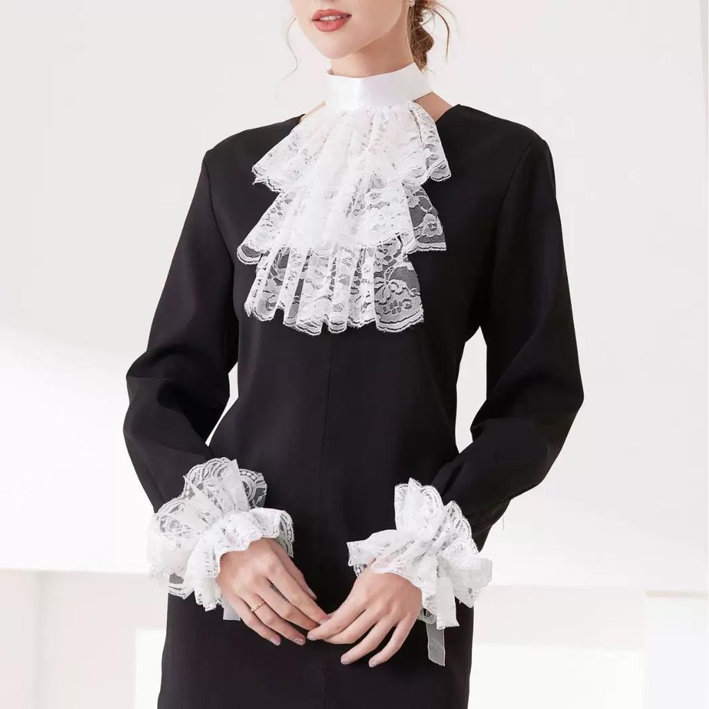 Women's Spring Fall Solid Colour Black White Layered Neck Ruff Collar Ruffled Collar Versatile Shirt Fashion False Collar