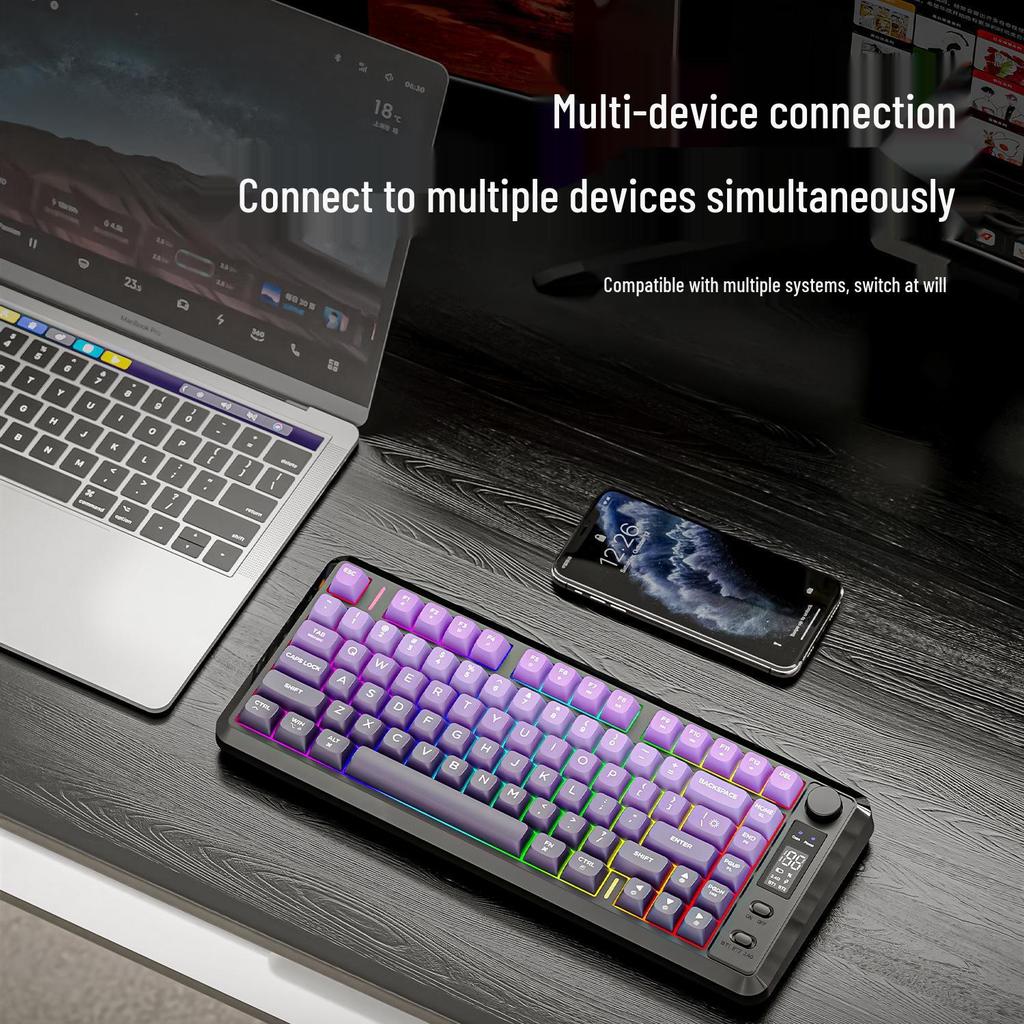 Бесплатная механическая клавиатура Free Wolf M75 Bluetooth с двумя режимами, PBT-клавишами с градиентом и дисплеем