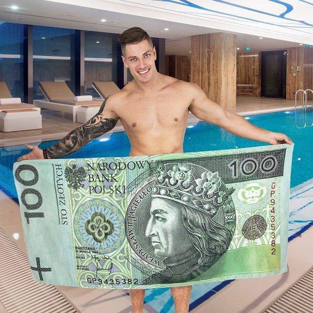 Ręcznik 100zł banknot 100% mikrofibra szybkoschnący kąpielowy plażowy śmies