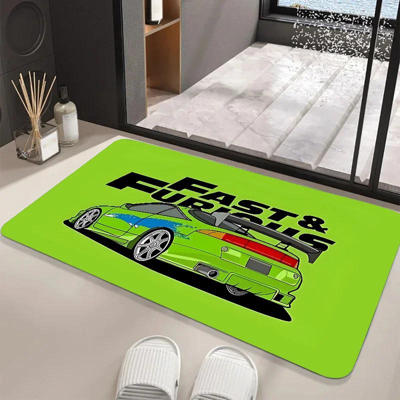 VIKAMA Personalised Green Sports Car Doormat Easy-Clean Household Entrance Anti-Slip Wear-Resistant Doormat Home Decor
