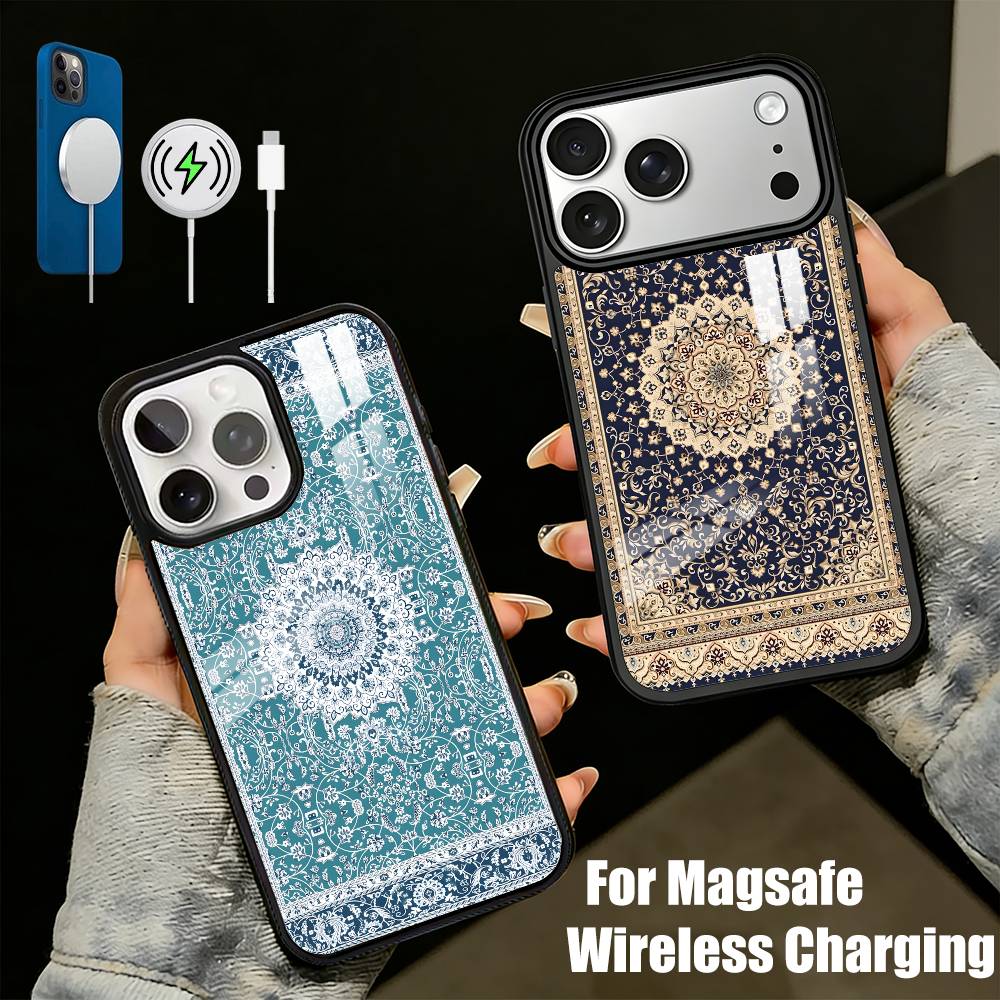 Чехол для телефона P-Persian Carpet Art Patterns для iPhone 17, 16, 15, 14, 13 Plus, Pro Max Магнитный для Magsafe Беспроводной зарядки