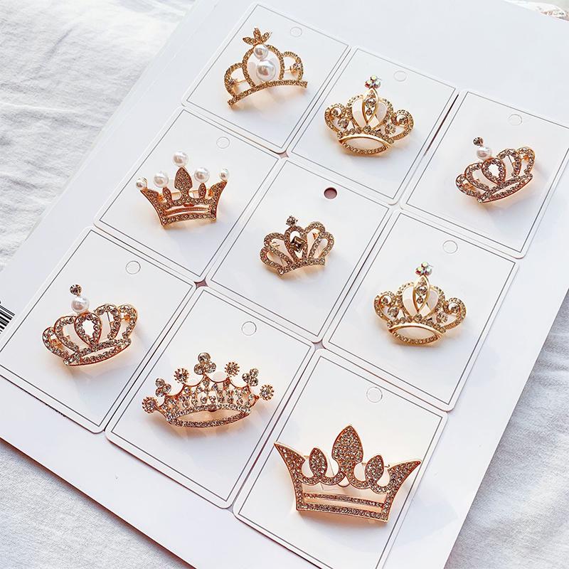 Fashion Crown Brooches Gold Silver Color Rhinestone Pearl Lapel Pin Dress Decoration Buckle Badge Jewelry Accessories For Women