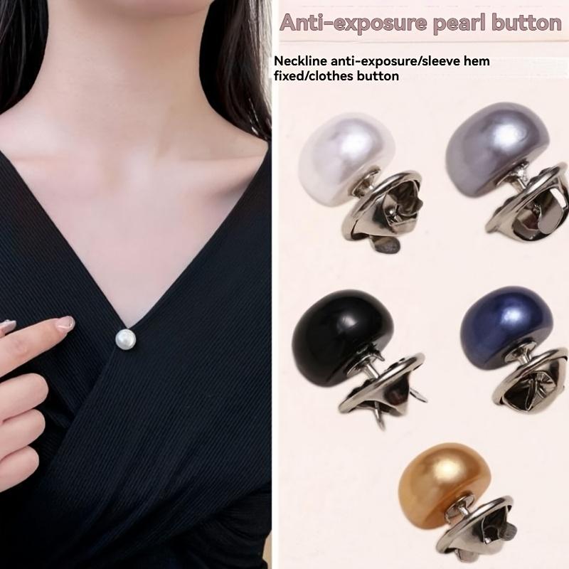 5pcs Imitation Pearl Plastic Snap Button  No Sewing Adjustable Buckle Ring Shirt Decoration  Clothing and Coat Fixing Button