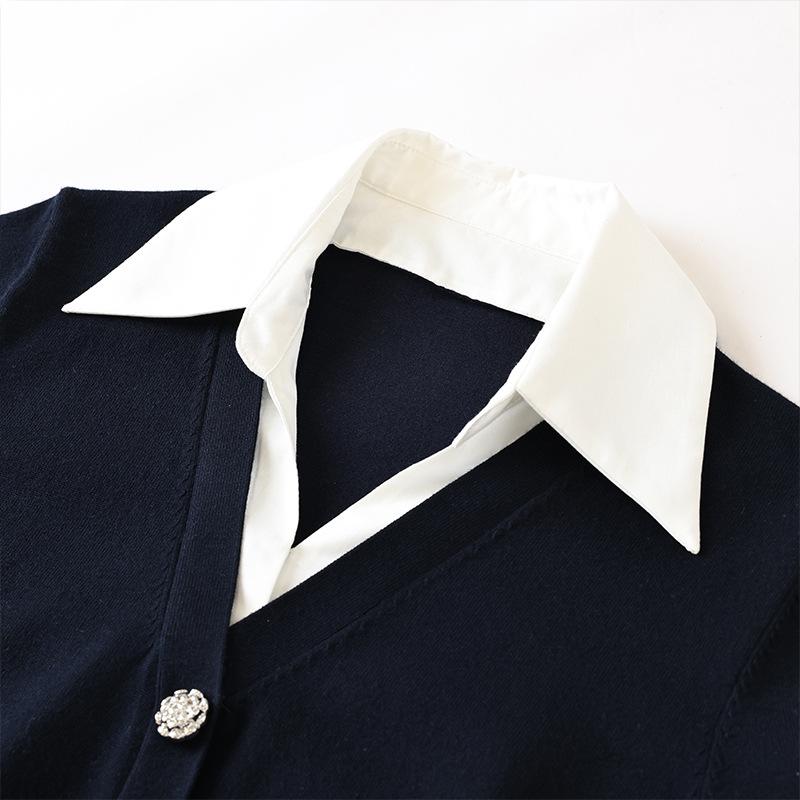 Женский трикотажный топ-поло с цветными блоками, имитирующий двойку - С длинным рукавом, Осень 2025, Повседневный и элегантный.