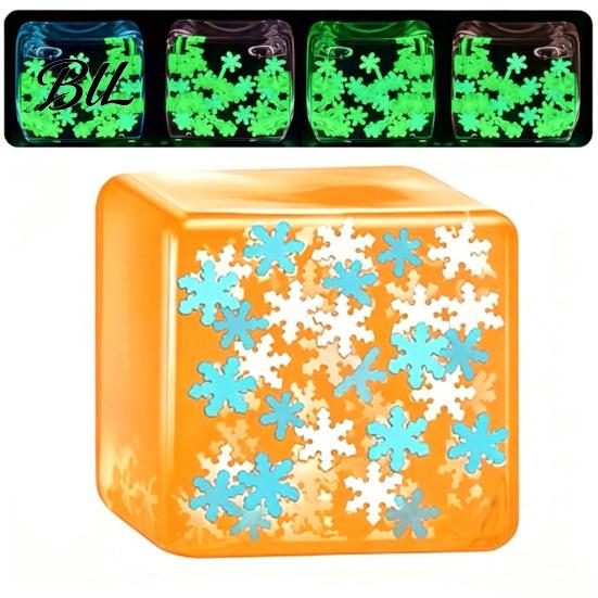 Ice Cube Sensory Toy Stress Relief Toy, Glow-in-the-Dark Snowflake Filled Cube, Clear Luminous Adults and Kids