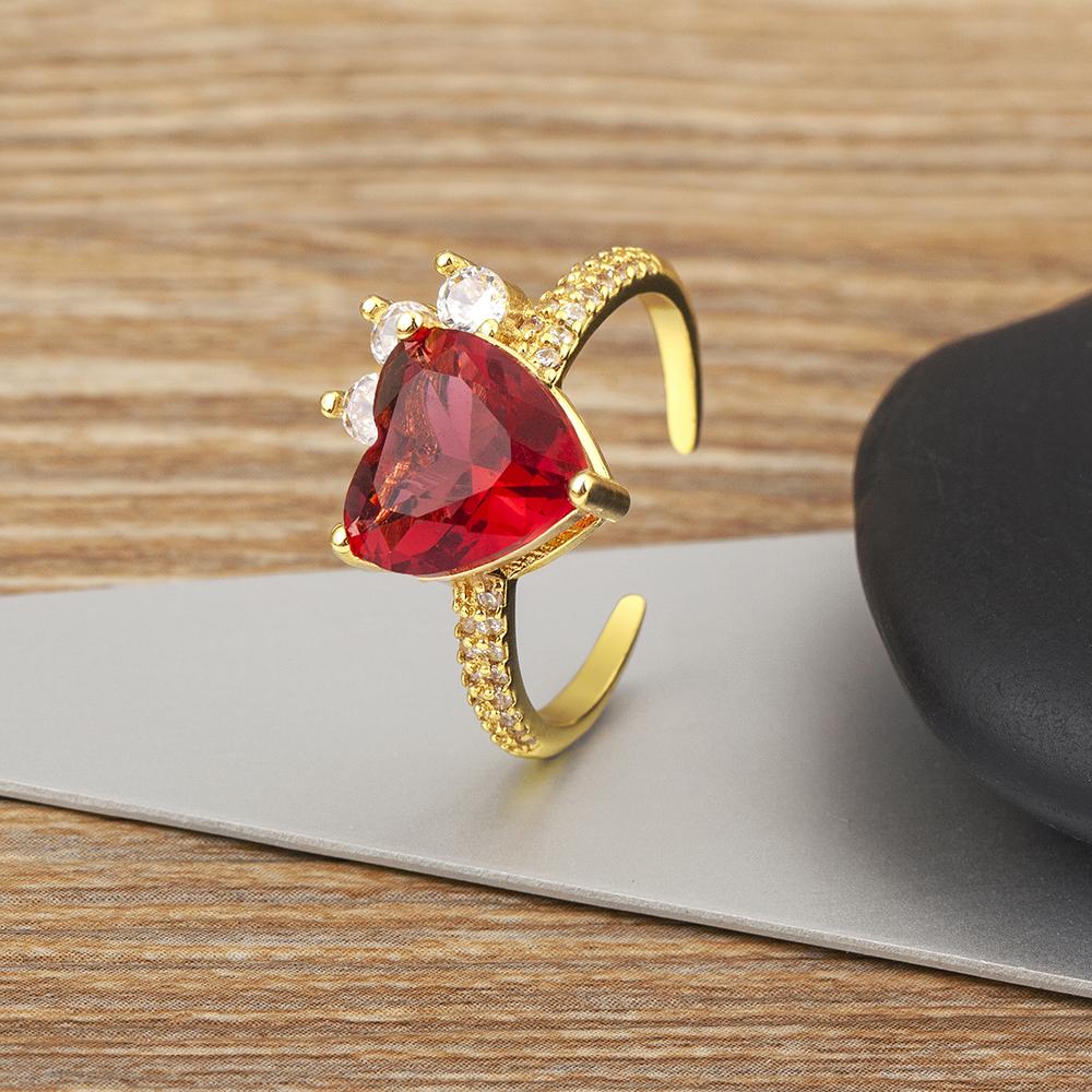Nidin Korean Fashion Love Heart Zircon Open Rings 5 Colors for Female Cute Sweet Girls Romantic Wedding Gift Jewelry Accessories