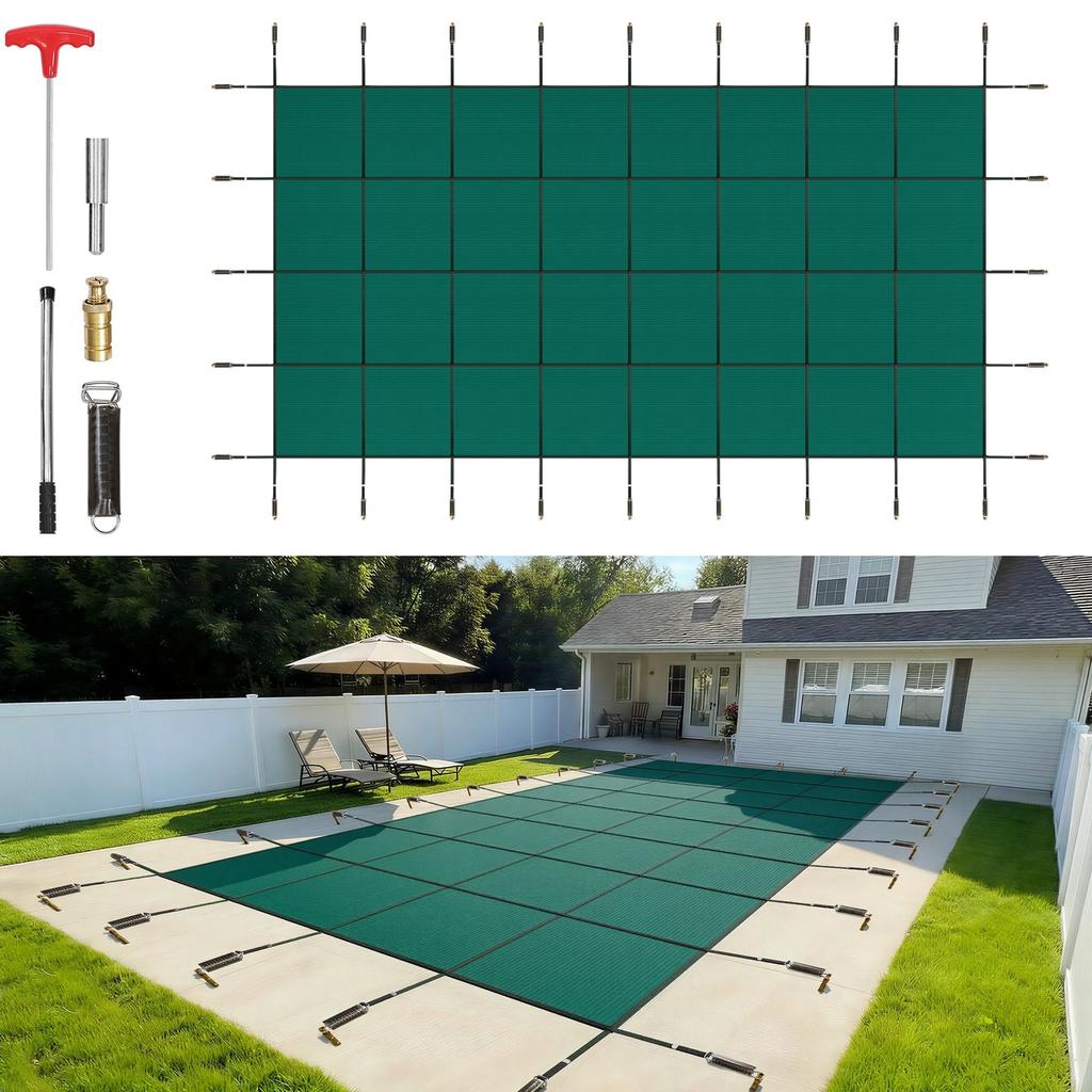 Pool Safety Cover Fits 20x40ft Rectangle Inground Pools, Safety Pool Cover with Drainage Holes, Mesh Solid Pool Cover for Swimming Pool, Winter Safety