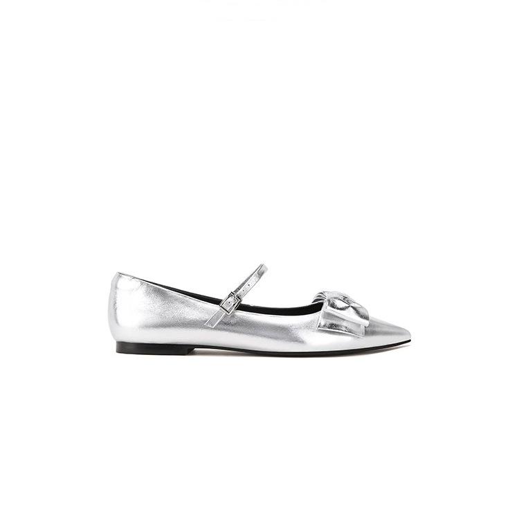 Версия из коровьей кожи~ Маленькие туфли-лодочки Мэри Джейн с острым носком и бантиком, женские повседневные свадебные туфли