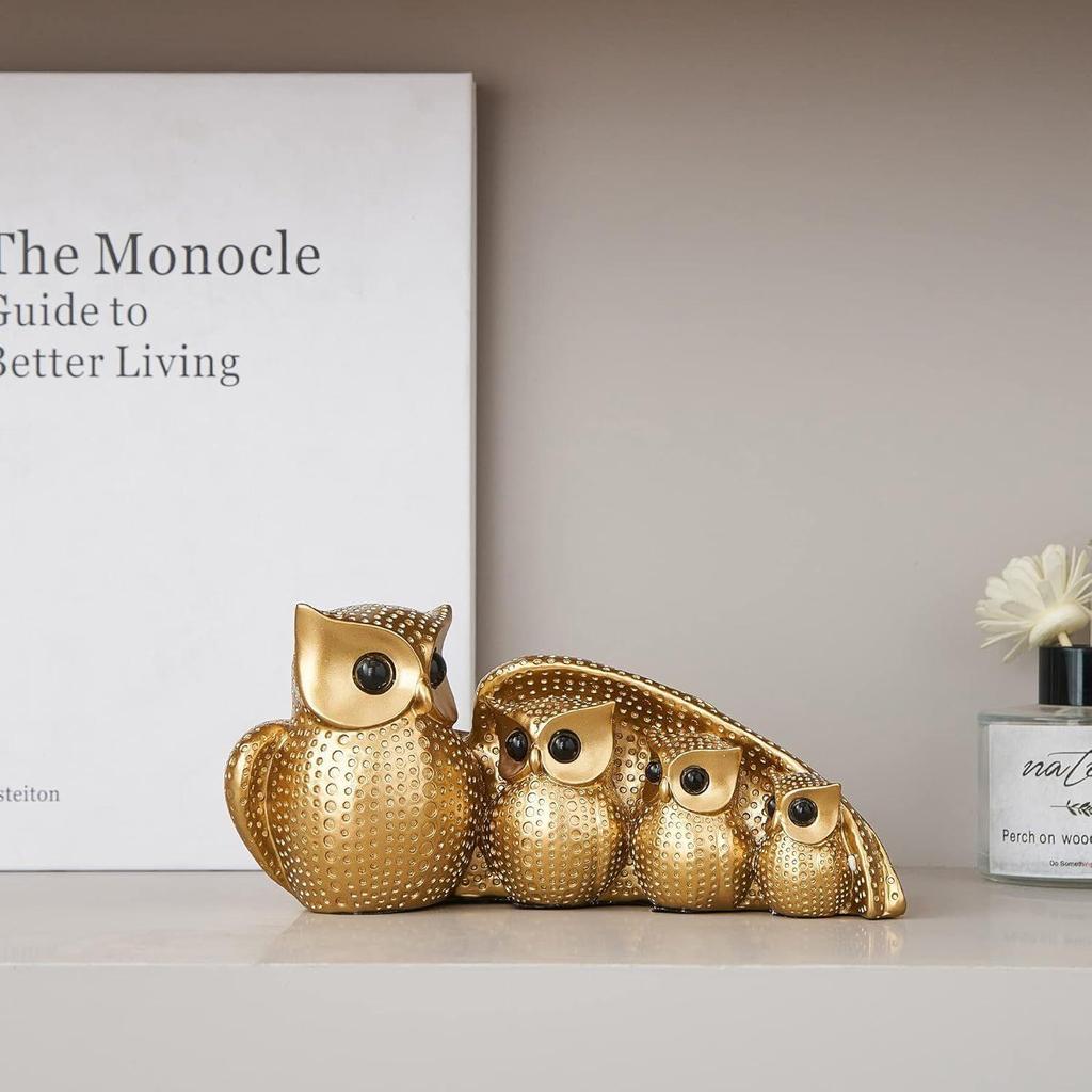 Golden Owl Family (Mother & Child) for Home Decor (Pack of 1, Golden)