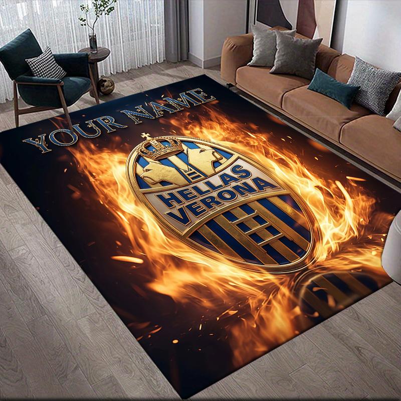 Custom Name Hellas Verona FC Flannel Pattern Square Carpet,Area Rug,Carpet Rug for Living Room Bedroom Sofa Playroom Decor,Non-slip Floor Mat