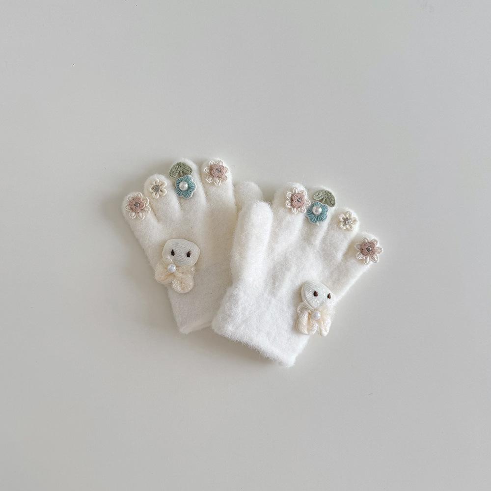 Winter Baby Girl Gloves Cute Bunny Flower Five Finger Separate Gloves for Toddlers Warm Anti-Cold Mittens for Infant