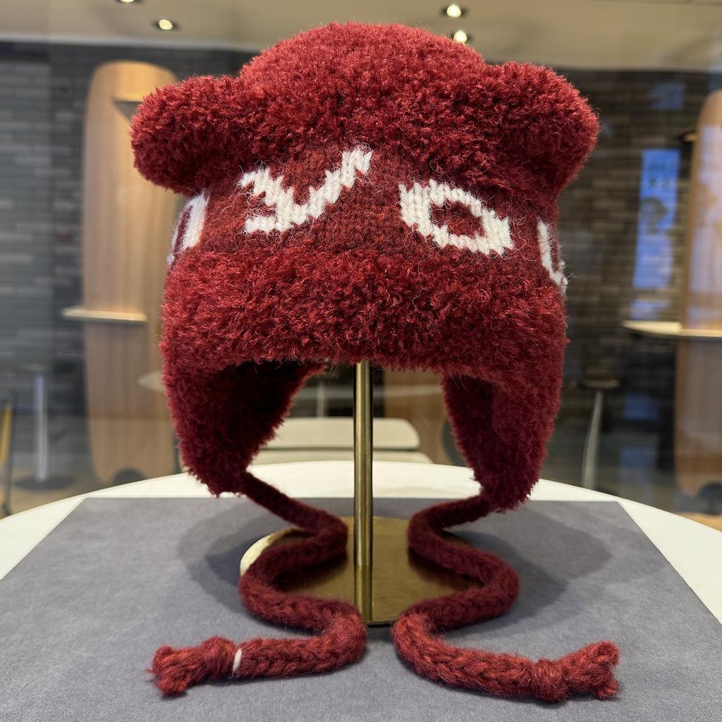 Cute cartoon bear ears knitted hat children's winter new thickened warm windproof ear protection Lei Feng hat