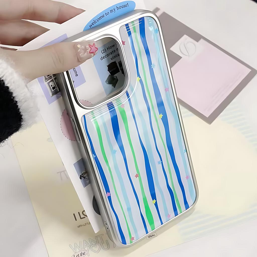 Синий полосатый чехол-звезда для iPhone 17 16e 16 15 14 13 12 11 Air Pro Max X XR XSMAX 8 7 Plus Роскошный прозрачный мягкий задний чехол