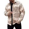 Мужская повседневная куртка из хлопка с принтом на пуговицах, куртка с длинным рукавом и лацканами в стиле вестерн-жаккард