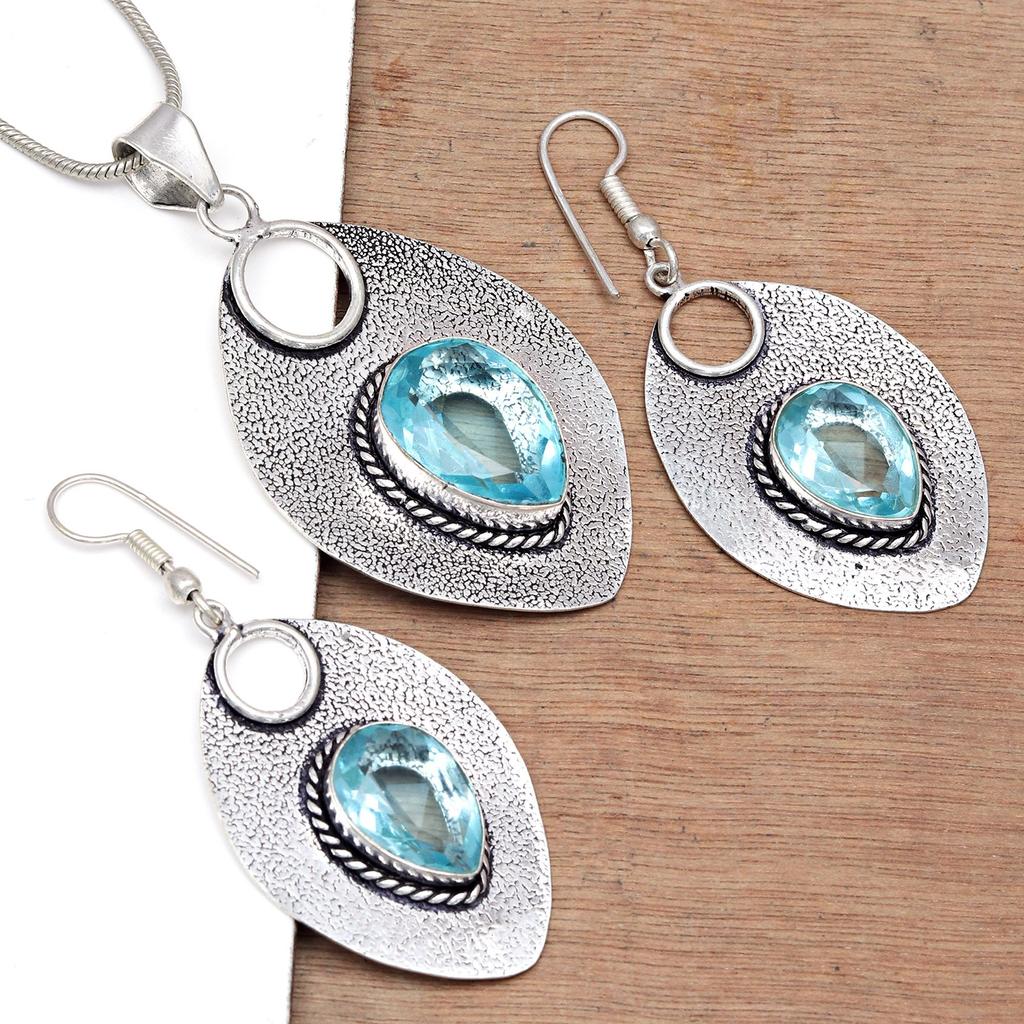 Топаз Голубой Подвеска Sky Серьги Комплект Стерлинговых Ювелирных Изделий Кольцо Серьги
