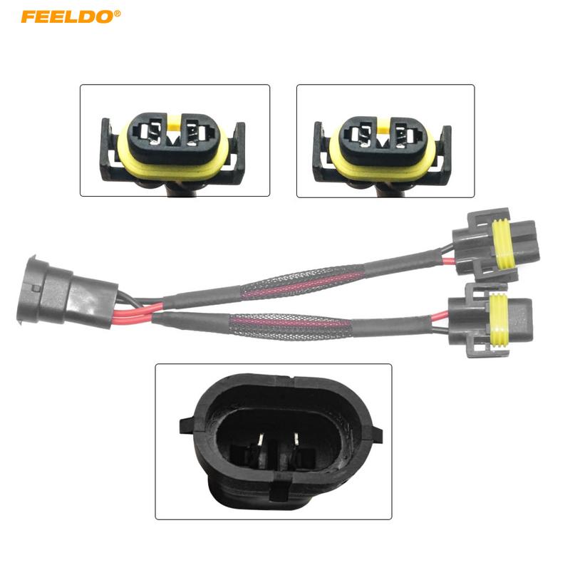 FEELDO 1PC Car LED HID Plug Adapter H11 Female Double Sockets To H11 Male Single Socket Auto Headlight Cord Connector Wire #7548