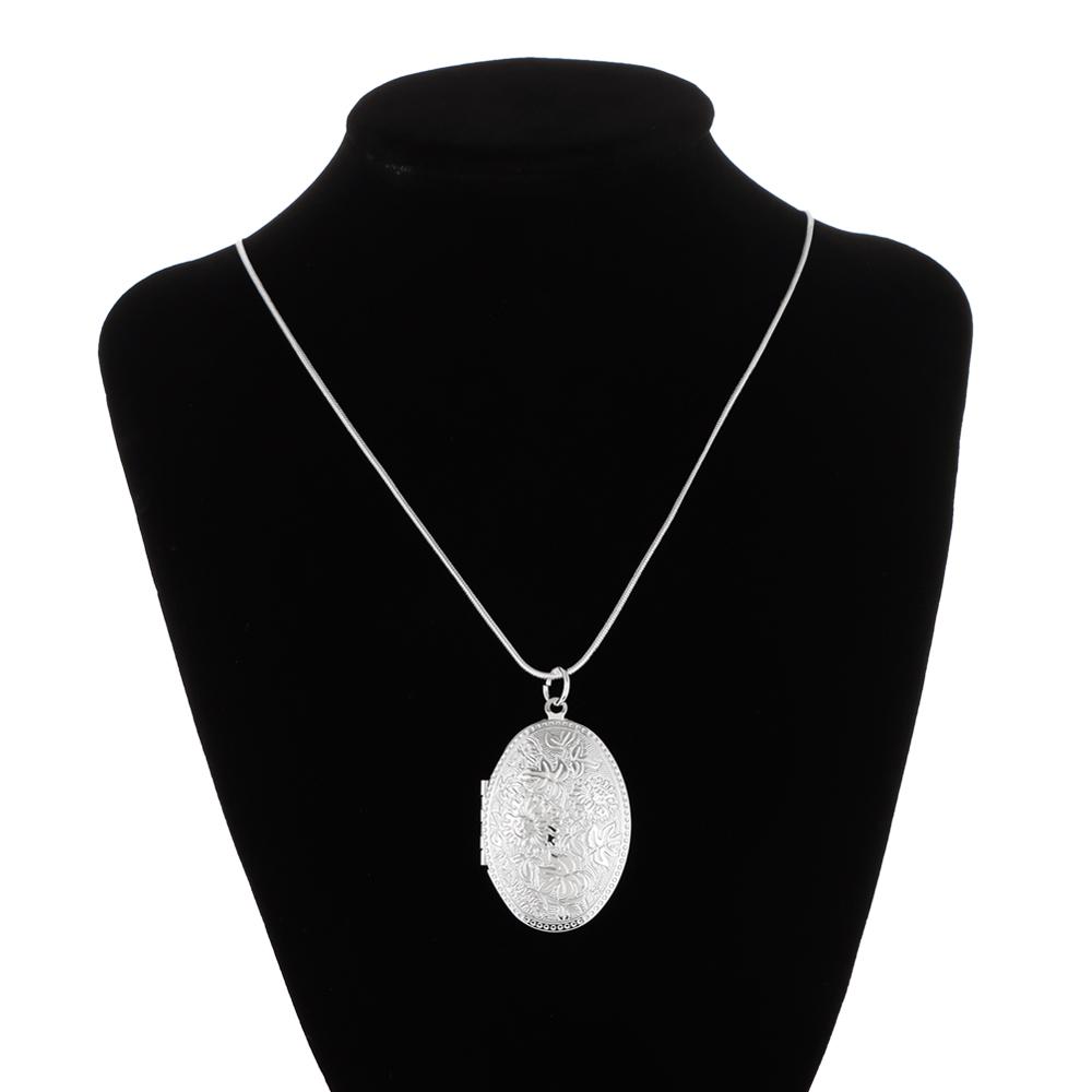 Модная женская цепочка «змейка» с медальоном для фото, посеребренная круглая подвеска-коробочка
