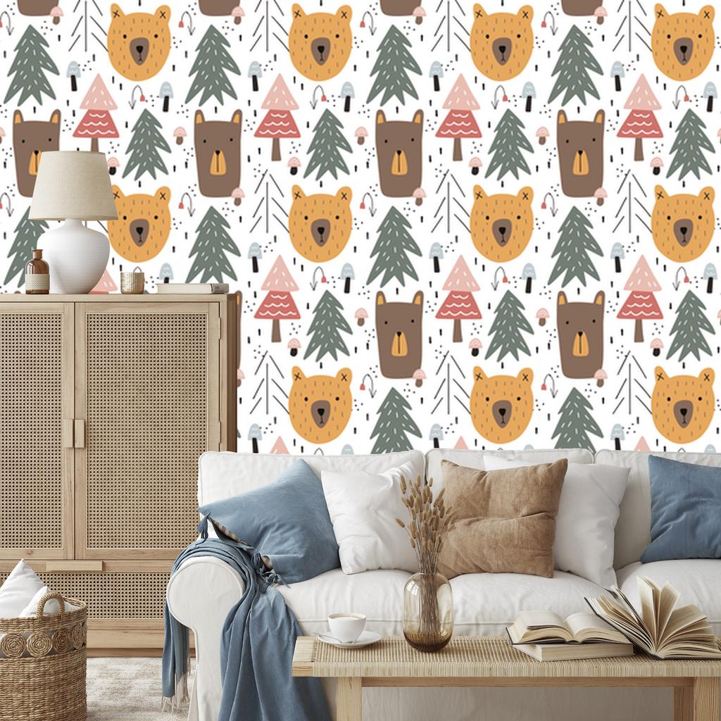 Bears and Spruces Wallpaper for Living Room and Bedroom 50x1000