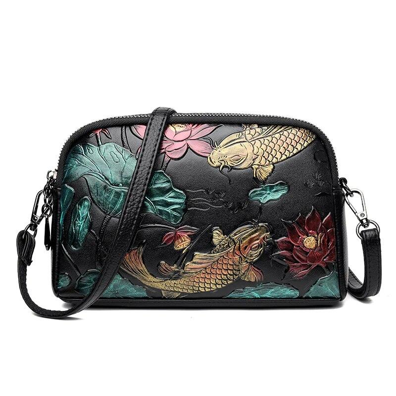 Высококачественная кожаная сумка, роскошный дизайнерский ретро-этнический стиль, 3D-печатная сумка на плечо, модная диагональная сумка с карманом для телефона через плечо