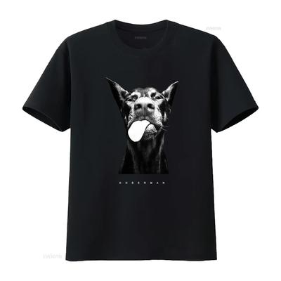 Унисекс Doberunisex Футболка с принтом добермана Оверсайз Черно-белый Принт Уличная одежда Мягкая Круглый вырез Повседневная Для всех сезонов Удобная Винтажная