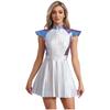Womens Halloween Alien Cosplay Costume Outer Space Cutie Cap Sleeve A Line Dress Glittering Dress Up Party Costume