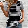 Женские модные повседневные футболки и топы с коротким рукавом и круглым вырезом в полоску с принтом