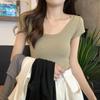 Solid Color Casual Versatile Short-sleeved T-shirt Women's Inner Layering Shirt 2024 Summer Slim U-neck Top Ins Trend