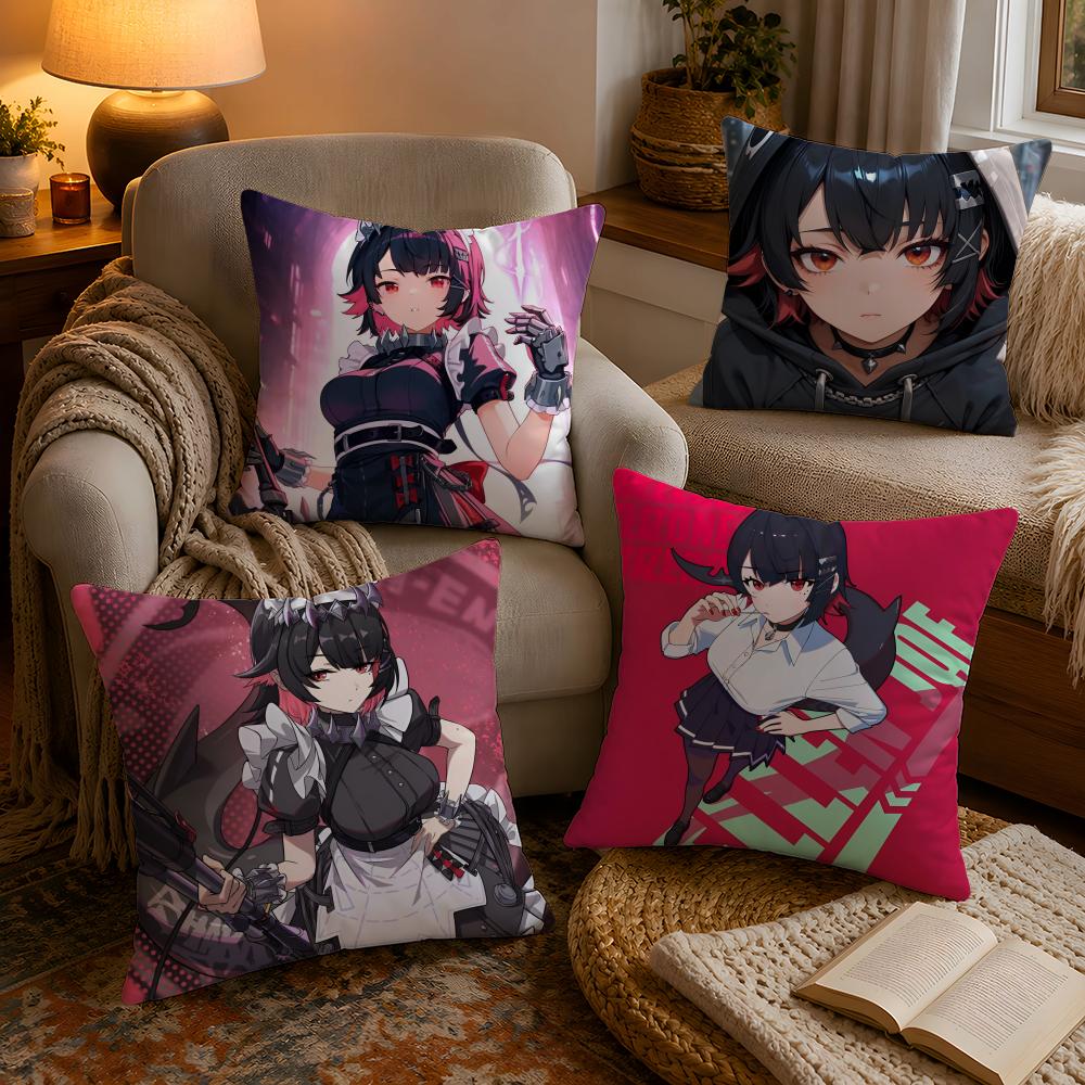 Game ZZenless Zone Zero Ellen Joe Pillow Case Soft Plush Cushion Cover Double Print and Invisible Zipper for Sofa Home Car Use