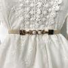 Elegant Double Pearls Buckle Elastic Women Belts Black Thin Straps Lady Girl Dress Skirt Decor Waistbands
