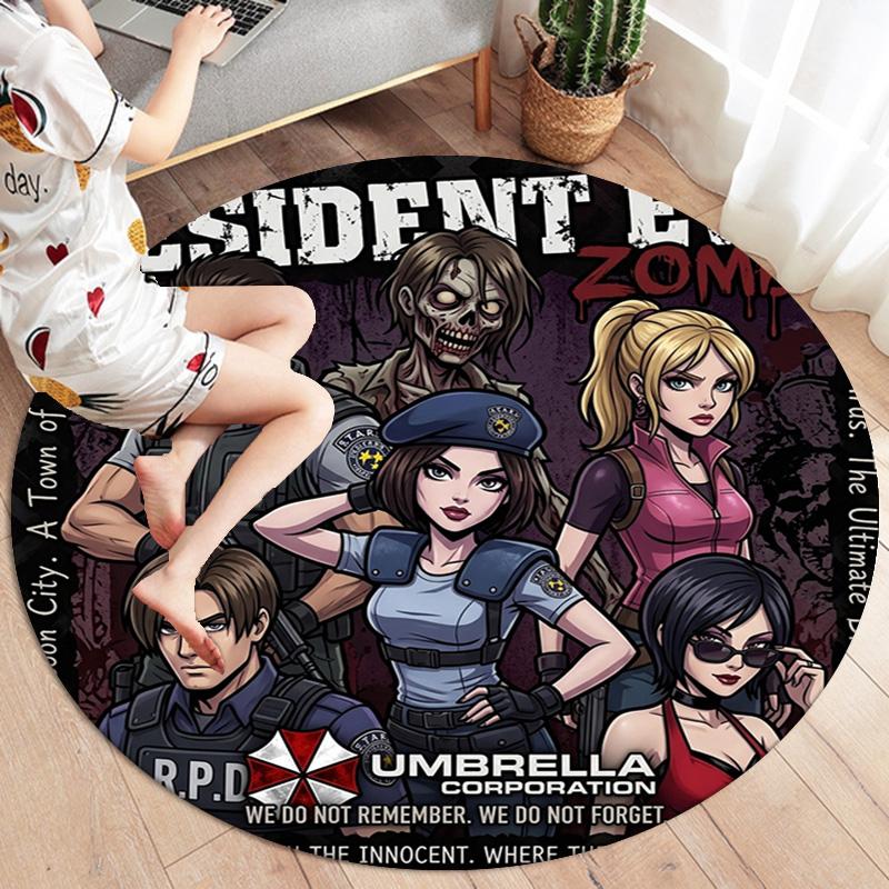 Resident Evil Round Area Rug Carpet Rug For Living Room Bedroom Sofa Playroom Decor Nonslip Floor Mat