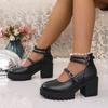 2025 Women High Heels Shoes Platform Sandals Women Summer New Dress Lolita Shoes Chunky Slip On Pumps Zapatos De Mujer