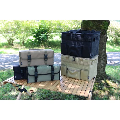 Kakuri Sangyo Multi-Gear Container, Black, Outdoor Camping Storage Box with Dividers, Approx. 240 X 380 X 260mm