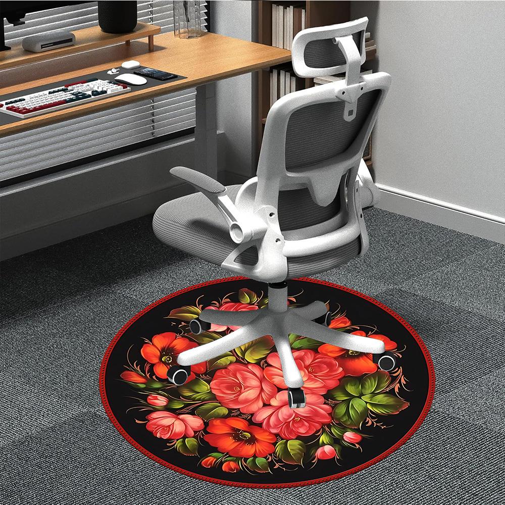 1pc Floral Bouquet Decorative Chair Carpet for Office, Round Non-Slip Durable Large Size Office Carpet, Suitable for Office, Beautiful Decoration