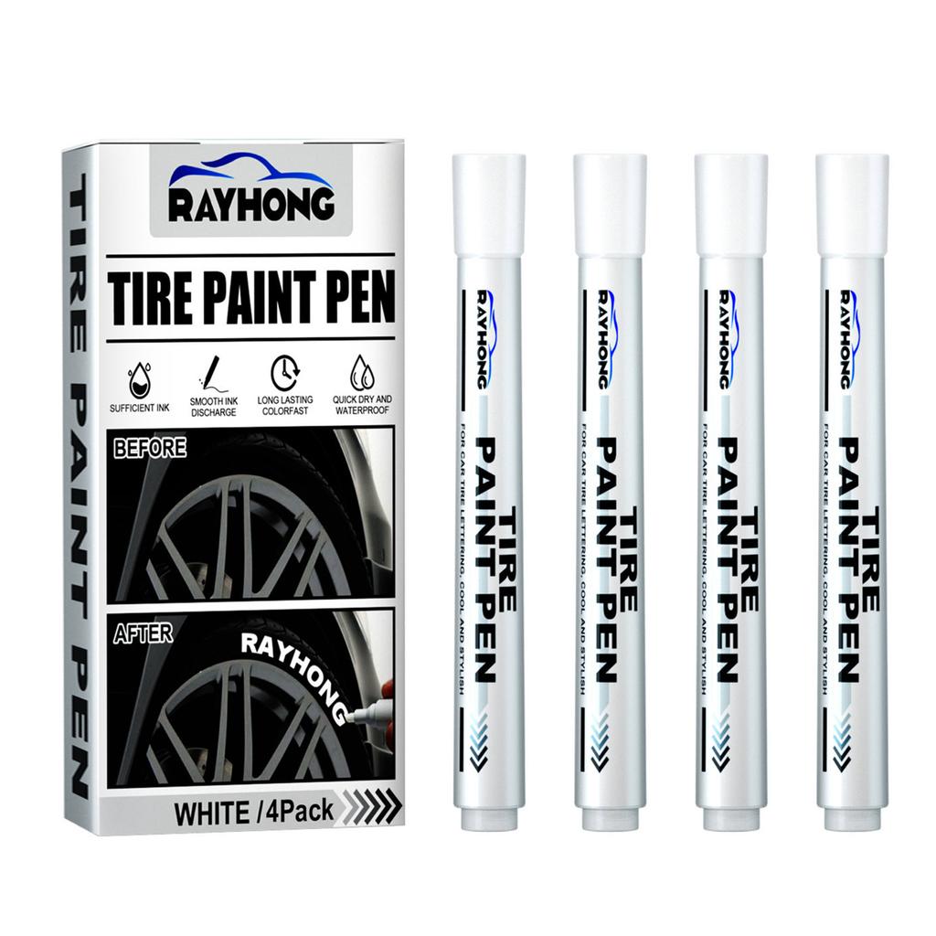4pcs Tire Paint Marker Pen Waterproof White Marker Pens Paint Cleaner Auto Rubber Tyre Paint Pen Metal Permanent Paint Marker
