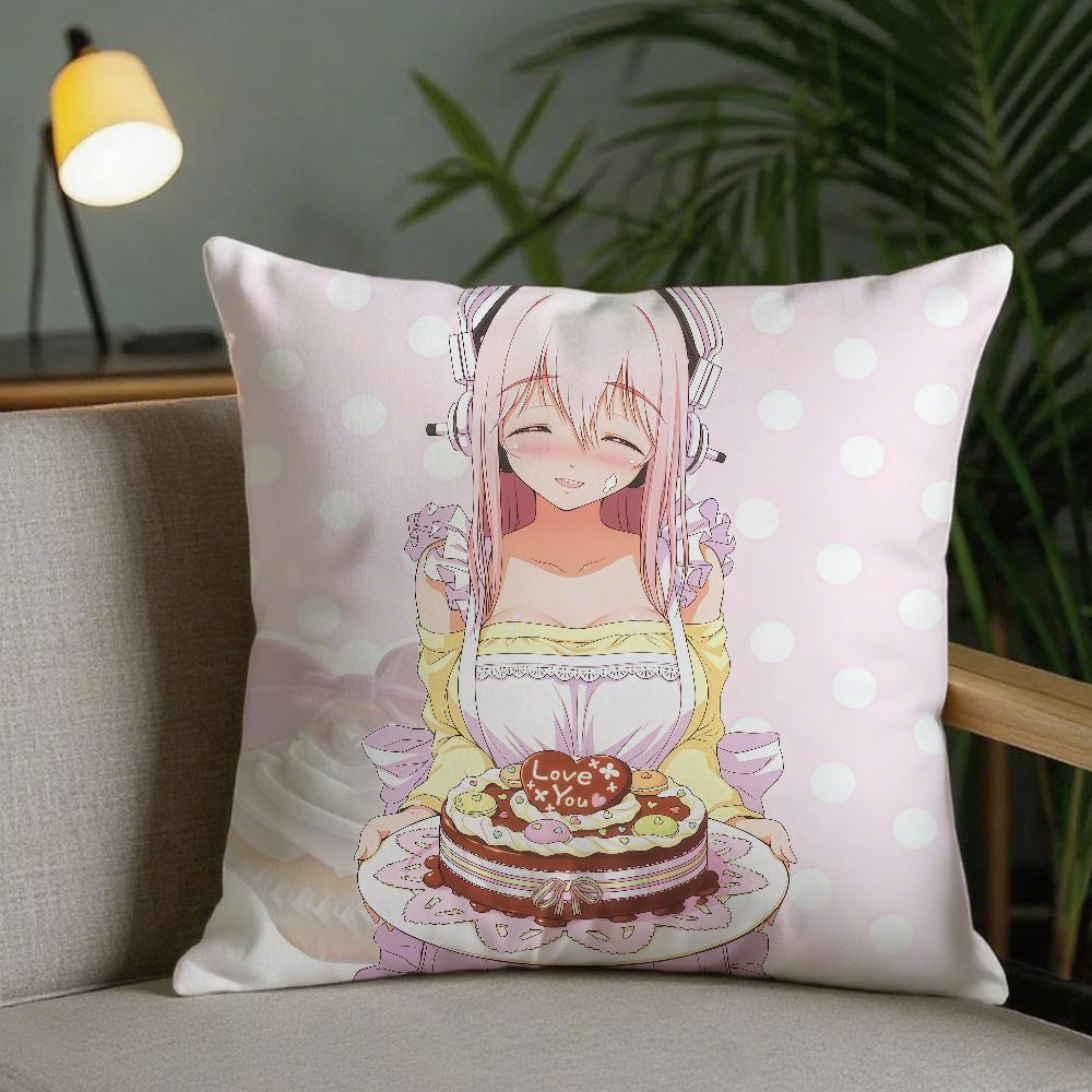 Anime SSuper Sonico Pillow Case Square DoubleSided Printing Sofa Cushion Cover Pillowcase Bedroom Bedside