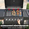 Gas Barbecue, 6 Burners, 15 kW, Thermometer, Grill, Side Tables, 135 x 51 x 101 cm, Black