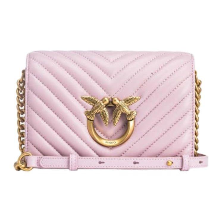 PINKO Click Series Metal Swallow Logo Chain Shoulder Strap Quilted Leather Mini Crossbody Bag Women bags Lilac 100067-A0GK-WWGQ