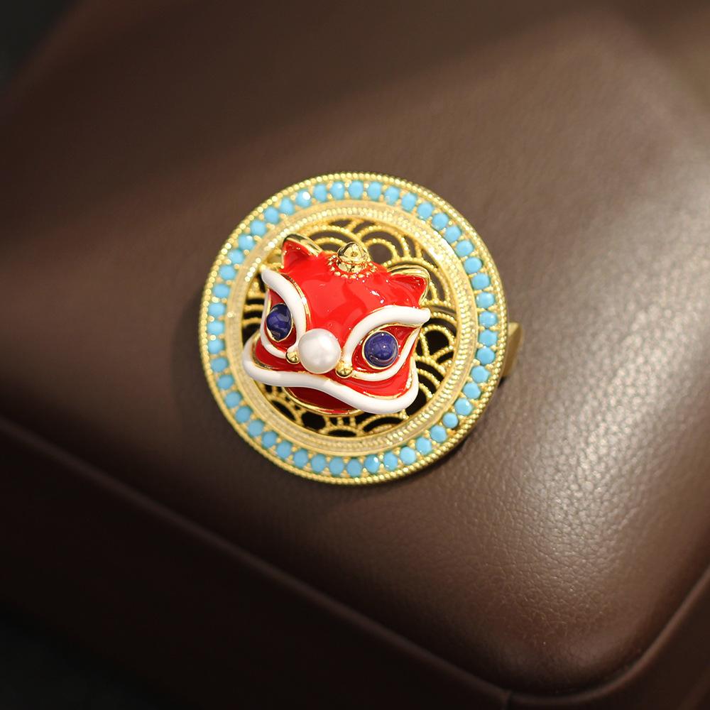 Guofeng новая китайская масляная капающая брошь-лев геометрический синий животный штырь, инкрустированный бриллиантами, вращающийся, одинаковый для мужчин и женщин, корсаж