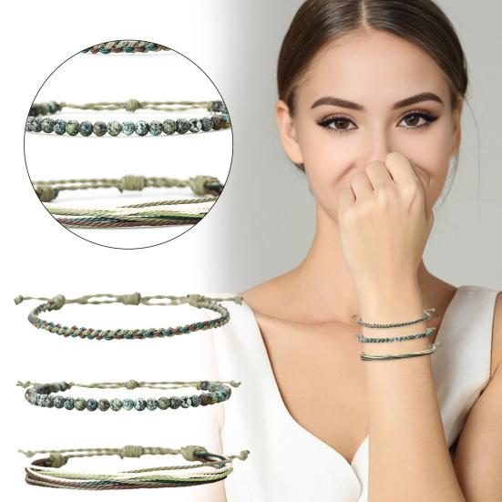 3 шт./компл. браслеты дружбы плетеные из восковой линии винтажный легкий натуральный камень из бисера целебный регулируемый набор браслетов на запястье праздничный подарок