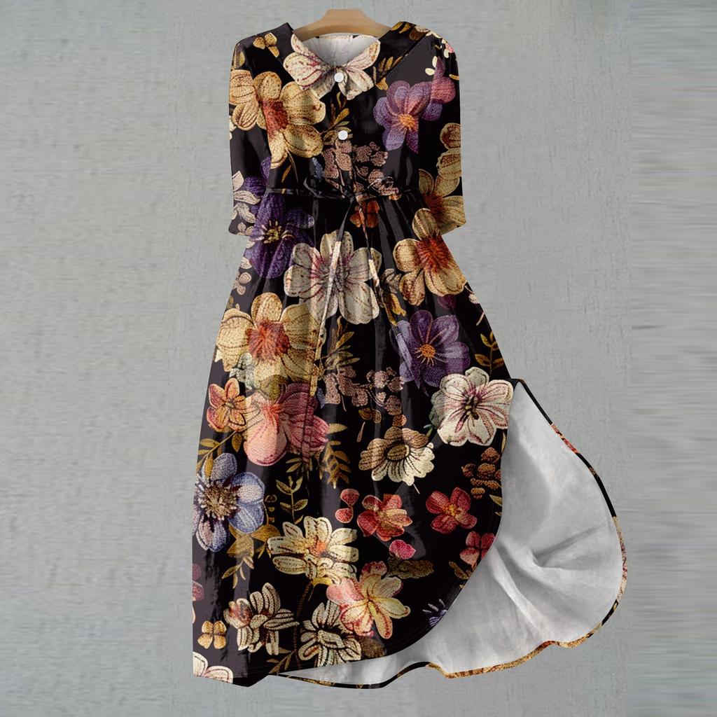 Женское модное платье с рукавами три четверти и пуговицами в стиле ретро с цветочным принтом